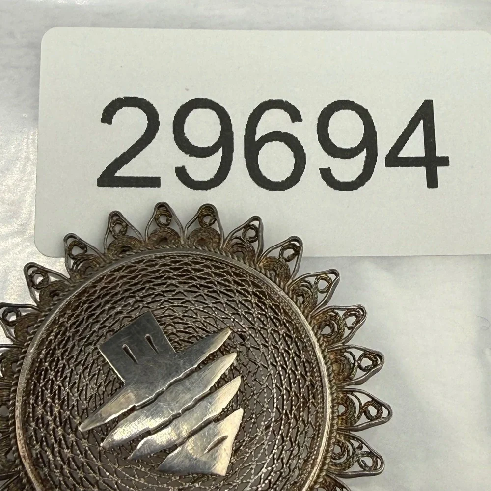 Vintage Spun Silver Cedar of Lebanon Brooch Silver Tone Round Pin